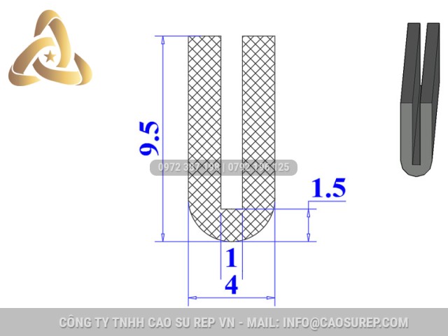 Ron cao su EPDM chữ U 4x9.5x1