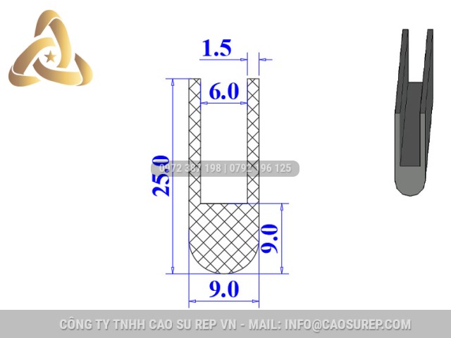 Ron silicon chữ U 9x25x6