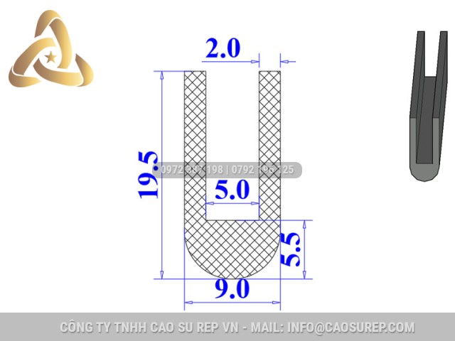 Ron silicon chữ U 9x19.5x5