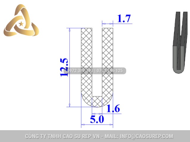 Ron silicon chữ U 5x12.5x1.6 Ron silicon chữ U 5x12.5x1.6