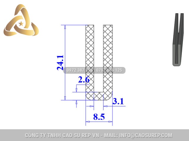 Ron silicon chữ U 8.5x24.1x3.1 Ron silicon chữ U 8.5x24.1x3.1