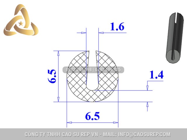 Ron silicon chữ U 6.5x6.5x1.6