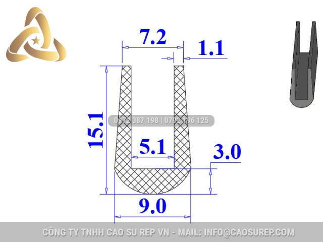 Ron silicon chữ U 9x15.1x5.1