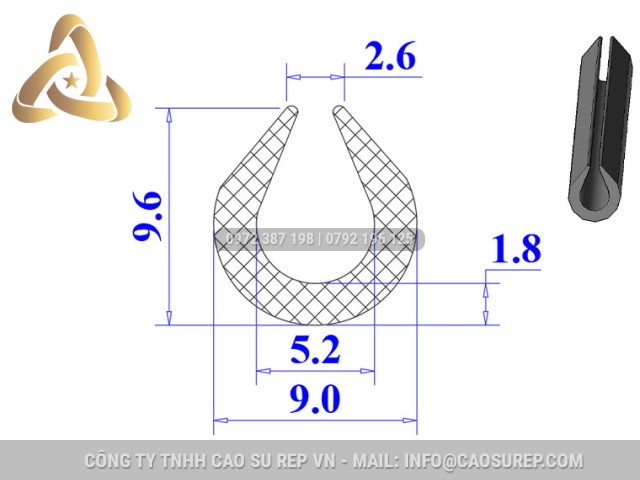Ron silicon chữ U 9x9.6x5.2