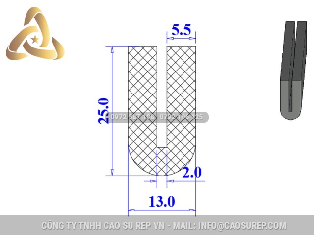 Ron silicon chữ U 13x25x2