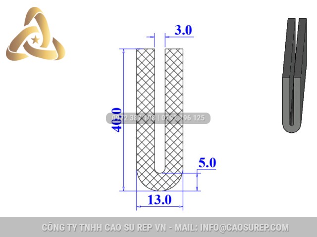 Ron silicon chữ U 13x40x3