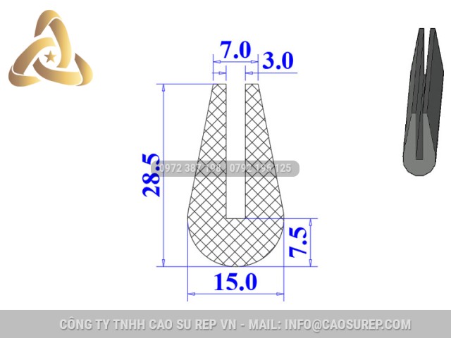 Ron silicon chữ U 15x28.5x3 Ron silicon chữ U 15x28.5x3