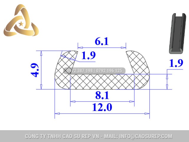 Ron silicon xốp chữ U 12x4.9x8.1