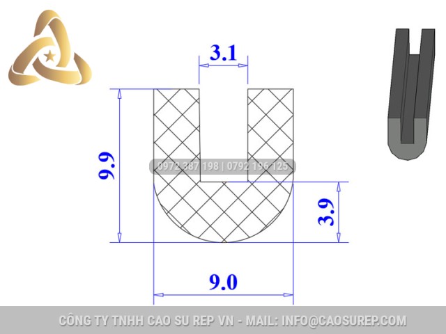 Ron silicon xốp chữ U 9x9.9x3.1