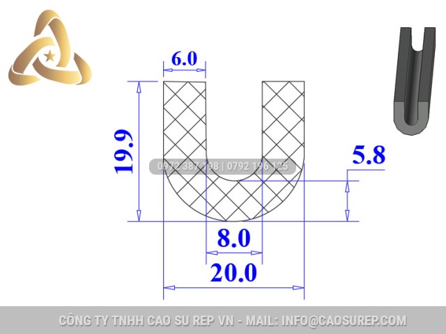 Ron silicon xốp chữ U 20x19.9x8