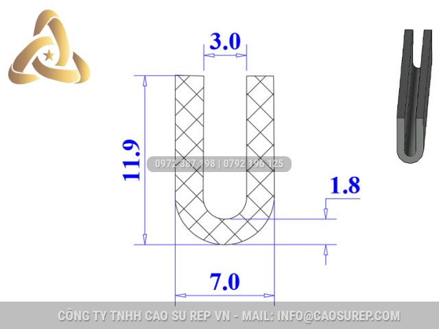 Ron silicon xốp chữ U 7x11.9x3 Ron silicon xốp chữ U 7x11.9x3