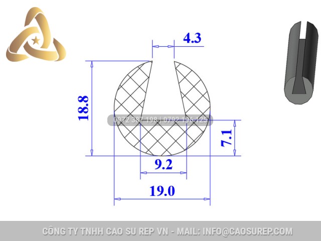 Ron silicon xốp chữ U 19x18.8x9.2