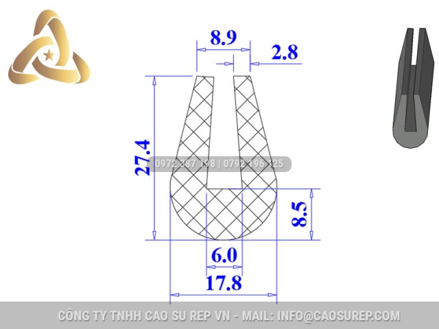 Ron silicon xốp chữ U 17.8x27.4x6