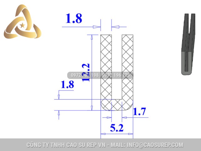 Ron silicon xốp chữ U 5.2x12.2x1.7