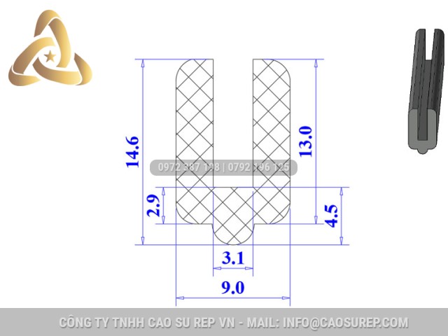 Ron silicon xốp chữ U 9x14.6x3.1