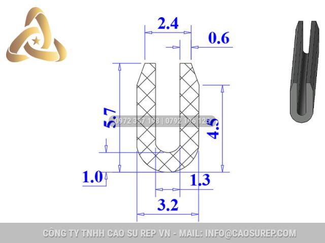 Ron silicon xốp chữ U 3.2x5.7x1.3