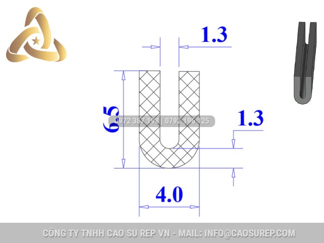 Ron silicon xốp chữ U 4x6.5x1.3