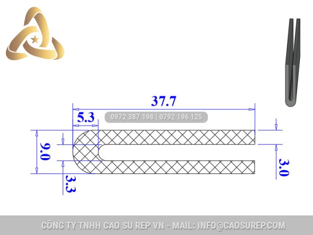 Ron silicon xốp chữ U 9x37.7x3.3