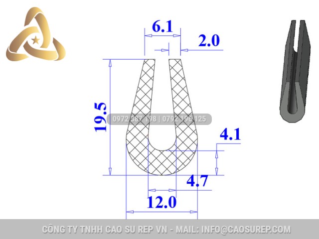 Ron silicon xốp chữ U 12x19.5x4.7