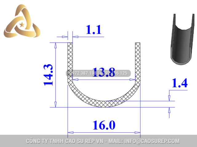 Ron silicon xốp chữ U 16x14.3x13.8