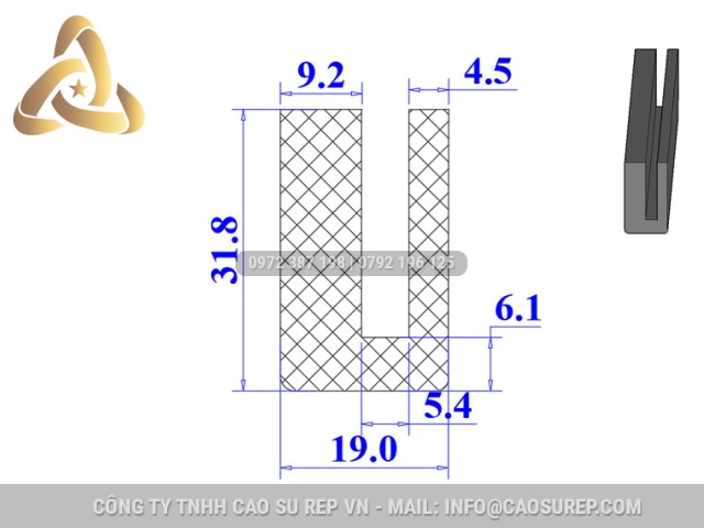 Ron silicon xốp chữ U 19x31.8x5.4