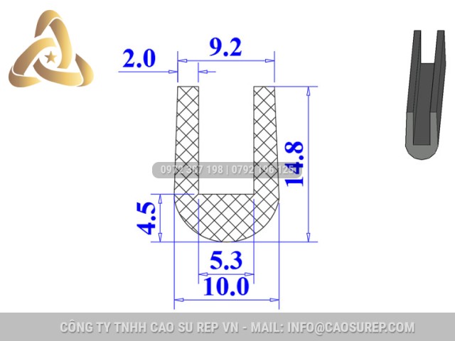 Ron silicon xốp chữ U 10x14.8x5.3