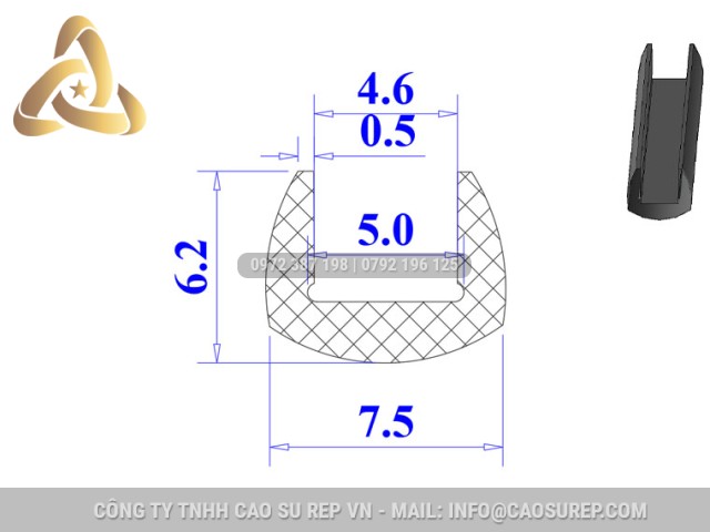 Ron silicon xốp chữ U 7.5x6.2x5