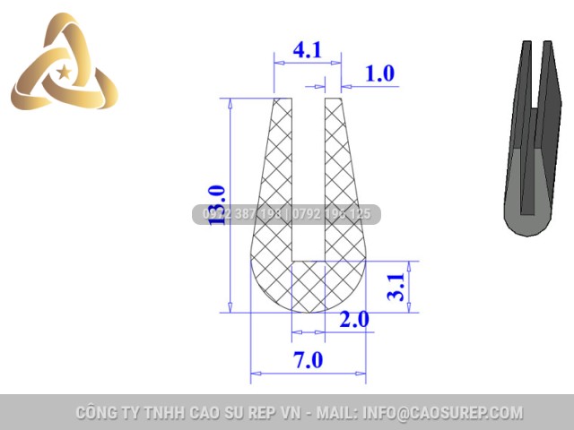 Ron silicon xốp chữ U 7x13x2
