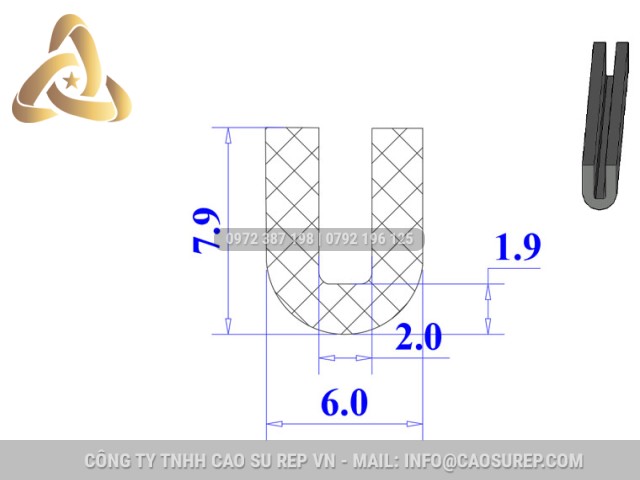 Ron silicon xốp chữ U 6x7.9x2