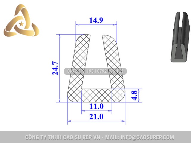 Ron silicon xốp chữ U 21x24.7x11