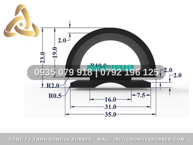Ron Chữ D Bằng Cao Su Chất Lượng Từ Ronova 35x23