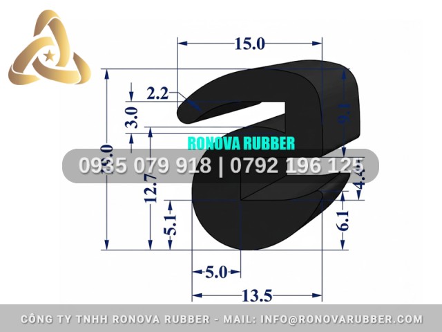 Gioăng Cao Su Đúc Khuôn Nguyên Khối Hình Chữ H 13.5x19x4.4