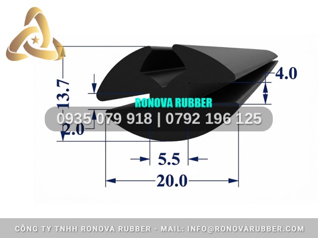 Gioăng Cao Su EPDM Bền Bỉ Dạng Chữ H 20x13.7x4
