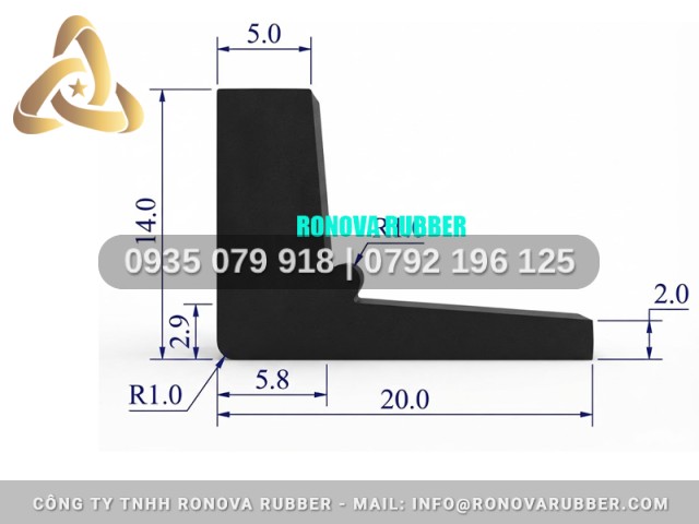 Dây Gioăng Cao Su Độ Đàn Hồi Tốt Chữ L 20x14x2