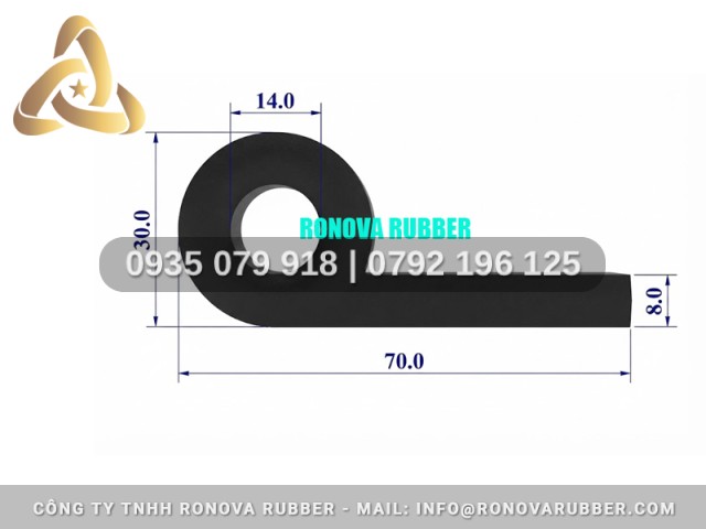 Gioăng Cao Su Cấu Tạo Tiết Diện Dạng Chữ P 70x30x8