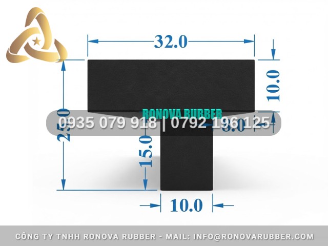 Dây Gioăng Cao Su Gia Công Mặt Cắt Hình Chữ T 32x25x10