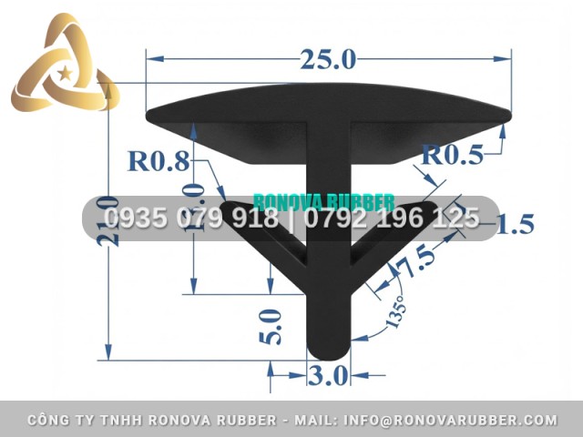 Gioăng Cao Su Đạt Chuẩn Kiểu Chữ T 25x21x3