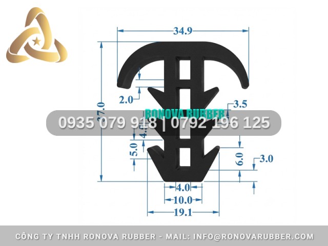 Thanh Gioăng Cao Su Cắt Lẻ Theo Kích Thước Hình T 34.9x37x19.1