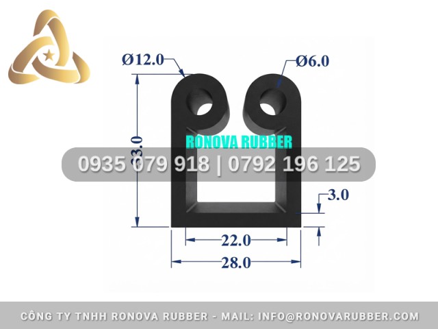 Cao Su Ronova Hàng Tiêu Chuẩn Công Nghiệp Chữ U 28x33x22