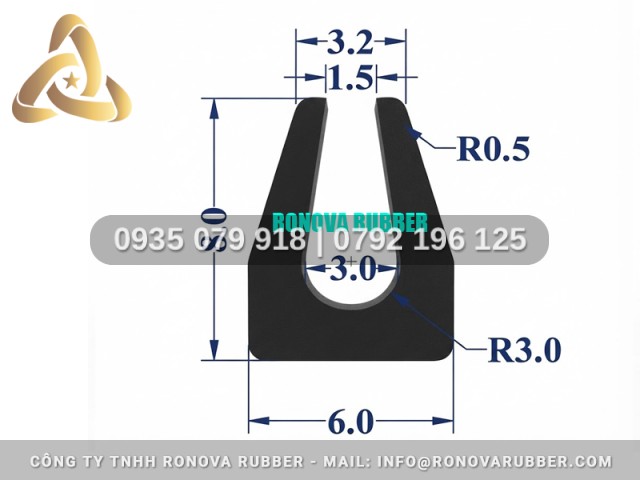 Ron Cao Su Gia Công Trực Tiếp Chữ U 6x8x3