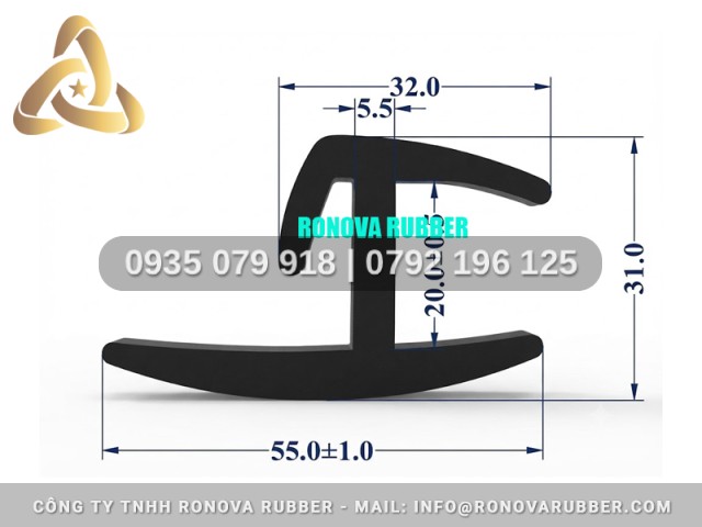 Gioăng cửa thùng container bằng ron cao su chữ H 55x31