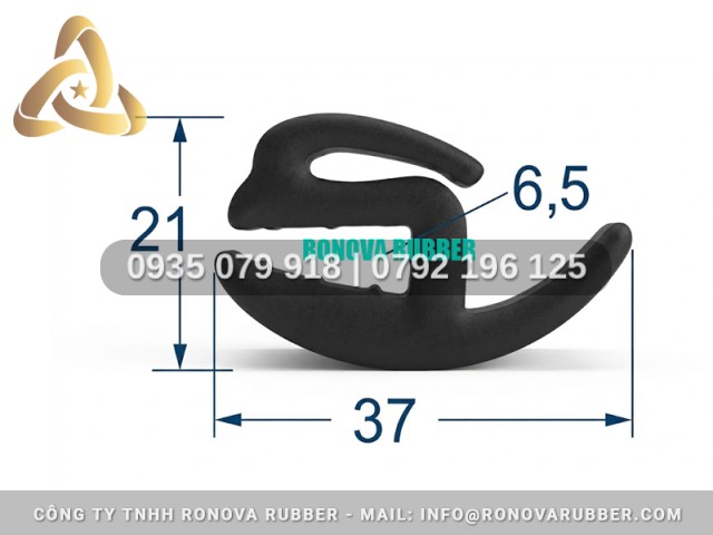 Gioăng cửa thùng container vật liệu cao su EPDM chữ J 37x21
