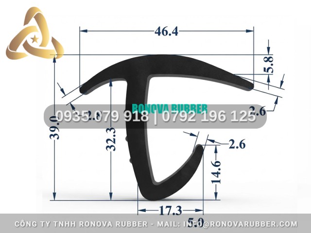Gioăng cửa thùng đông lạnh dùng gioăng cao su chữ J 46.4x39