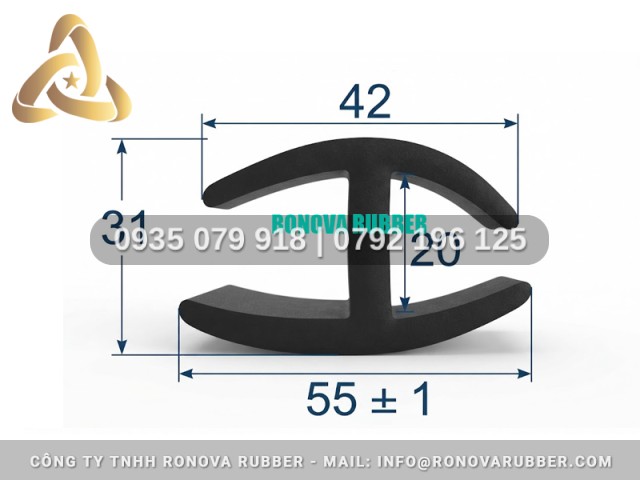 Gioăng cửa thùng kín dạng ron cao su chữ H 55x31