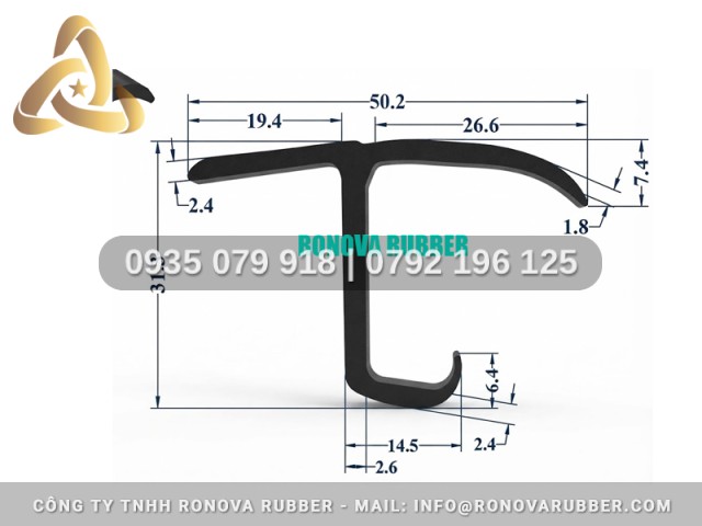 Gioăng cửa xe tải thùng đông lạnh đúc bằng cao su EPDM chữ J 50.2x31.3
