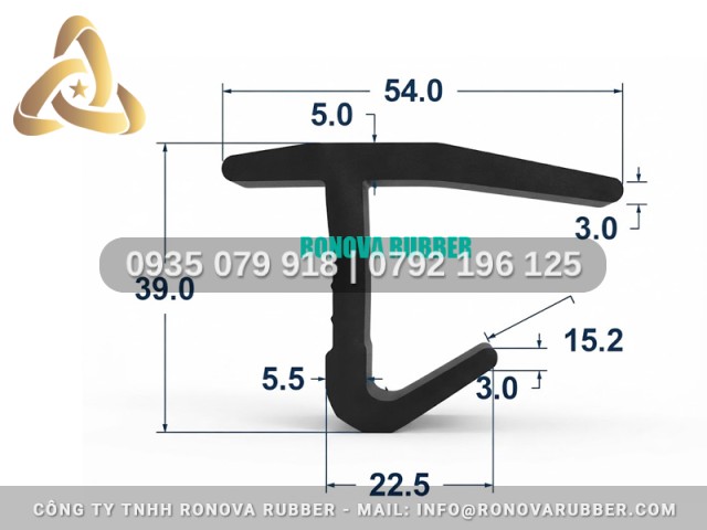 Gioăng cửa xe tải thùng kín dòng cao su thiên nhiên chữ J 54x39