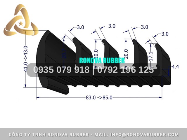 Gioăng cửa xe tải thương hiệu cao su Ronova 83x41