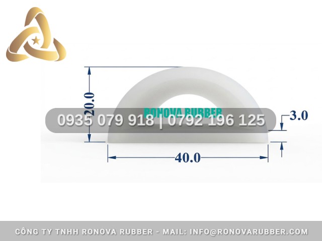 Gioăng silicon tủ sấy an toàn thực phẩm chữ D 40x20x3