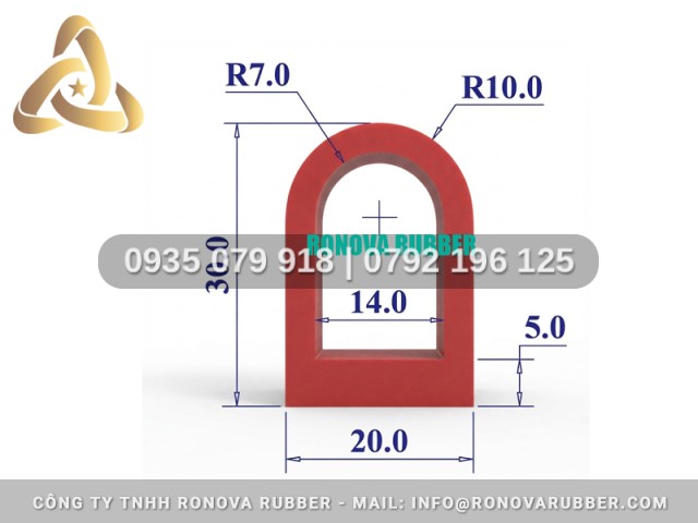 Ron silicon dùng cho tủ hấp cơm công nghiệp chữ D 20x30x5