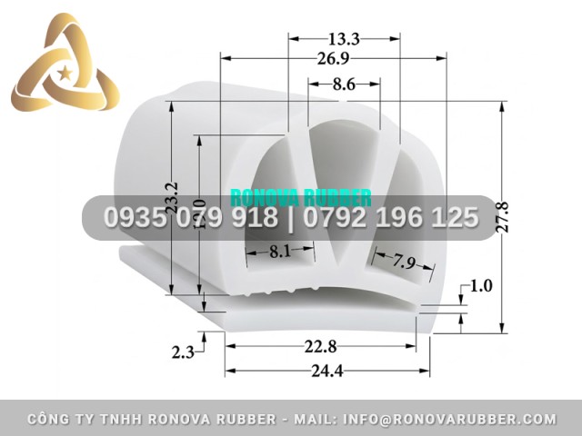 Gioăng silicon an toàn thực phẩm cho tủ sấy chữ E 24.4x27.8x2.3